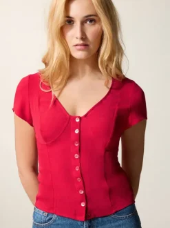 Rouje Tops<AMBROISE top Uni Rouge