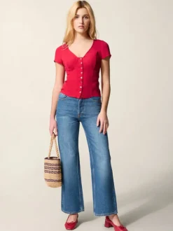Rouje Tops<AMBROISE top Uni Rouge
