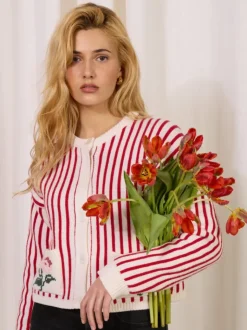 Rouje Knits<ASTREE cardigan Rayé Ecru