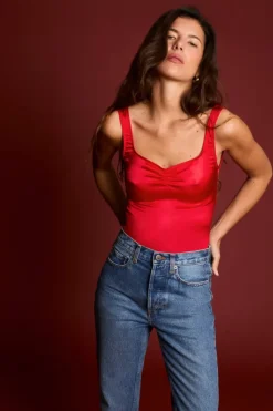 Rouje Tops|Bodys<YUNARA body SATIN ROUGE